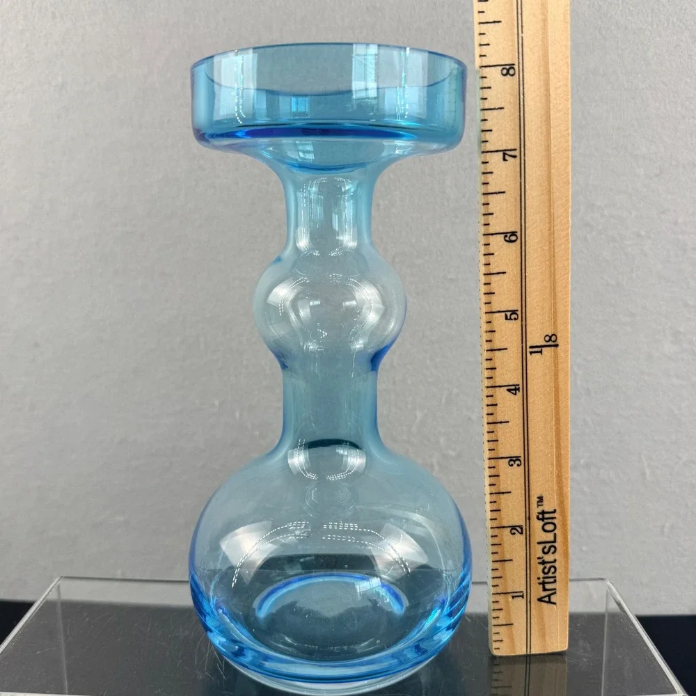 Vtg Scandinavian Blue Glass Vase – Nuutajärvi Geometric Oiva Toikka Style